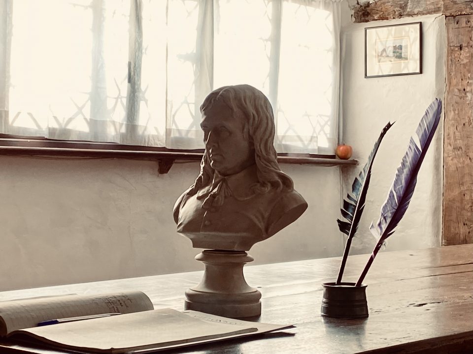 A bust of Milton in the kitchen at Milton's Cottage